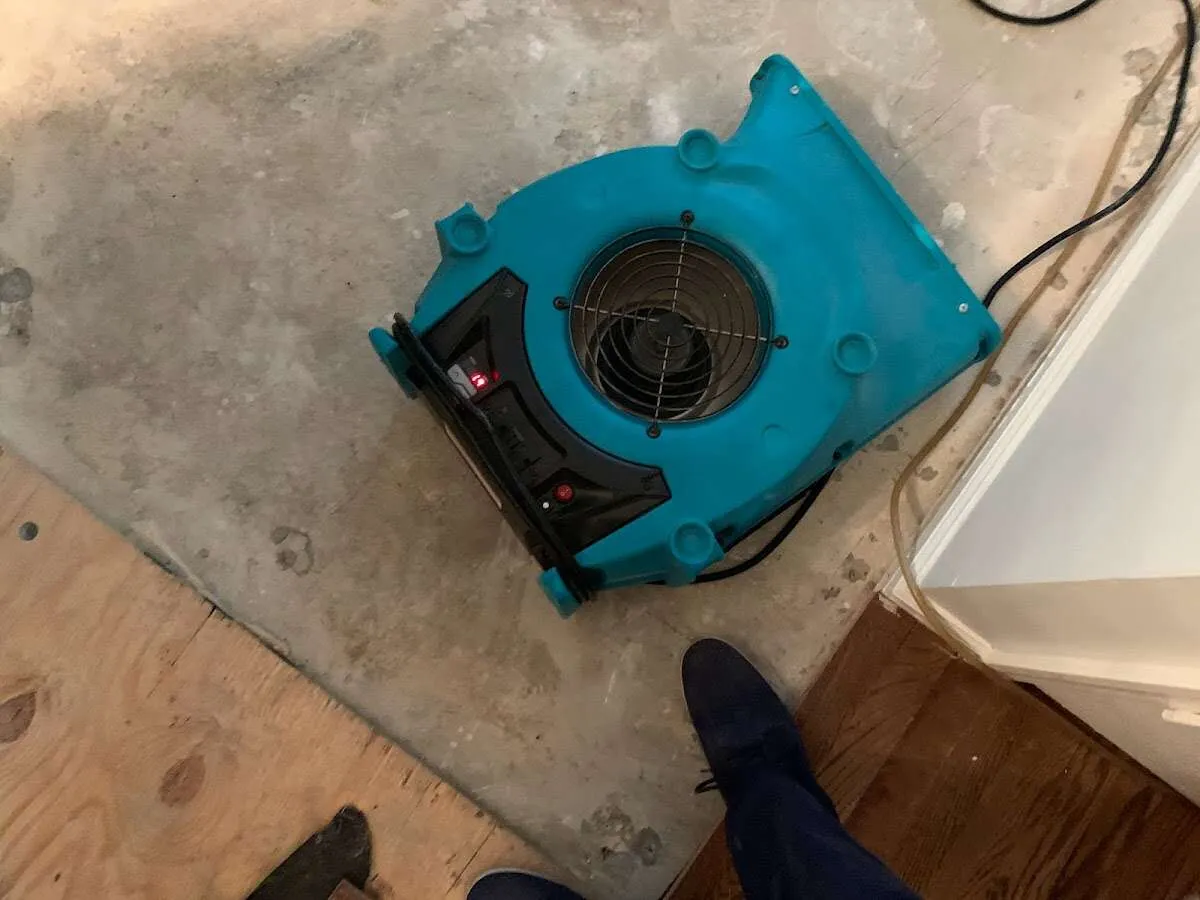 Air mover drying subfloor during Commercial Water Damage Restoration in Duncanville